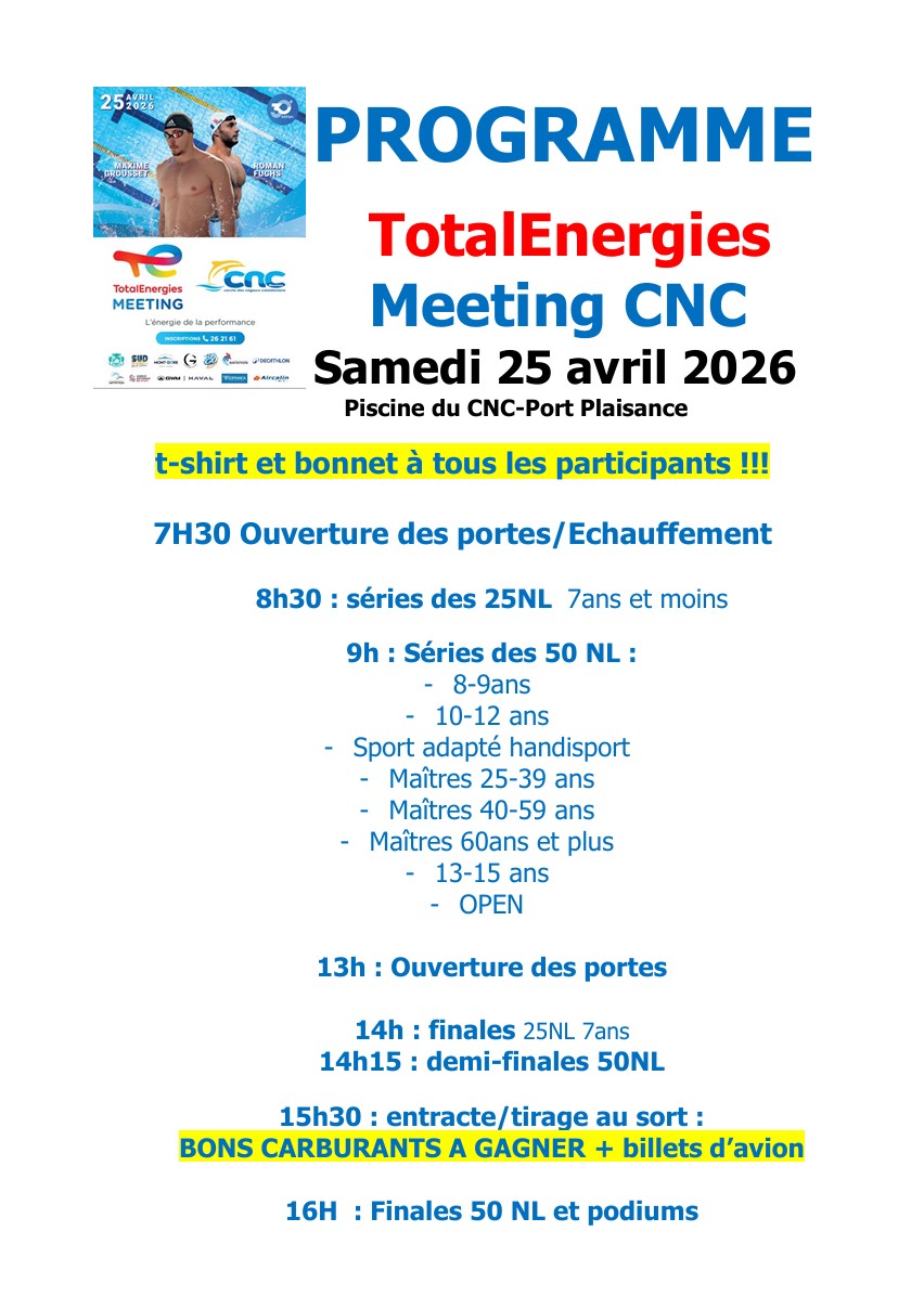 📅 CNC : 30eme Meeting TotalEnergie - Agenda de la competition 🕖